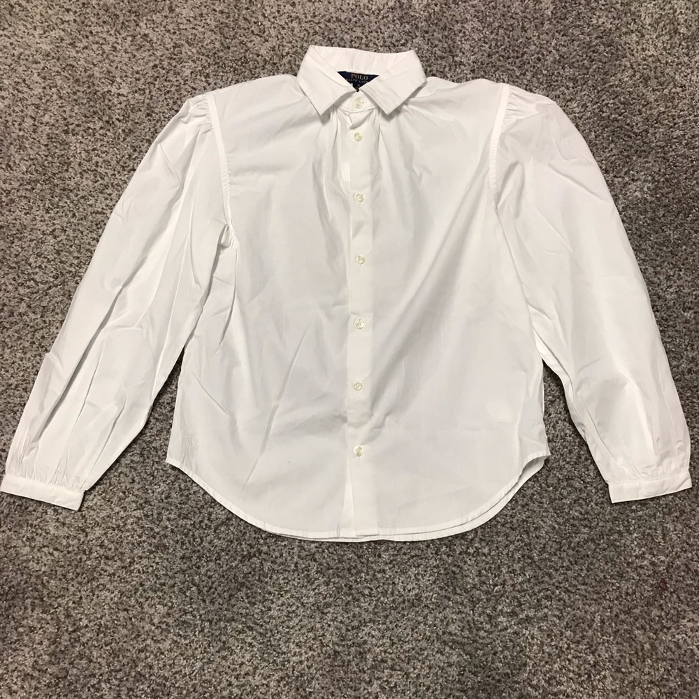 NWT Girls Polo Ralph Lauren White Balloon Puff Sleeve Button Down Size 12